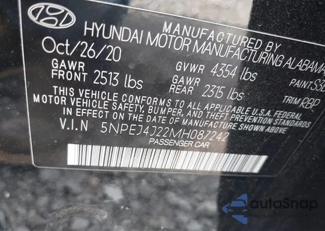 2021 Hyundai Sonata Sel Plus from USA, damaged, VIN 5NPEJ4J22MH087242